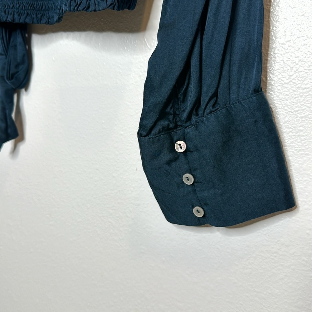 Anthropologie Deep Teal V-Neck Long Sleeve Blouse - Picture 7 of 7